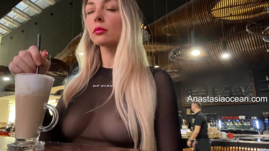 Anastasia Ocean - Public - Sexy Blonde Flashes Her Big Natural Tits In a Crowded Cafe -Handpicked Jerk-Off Instruction